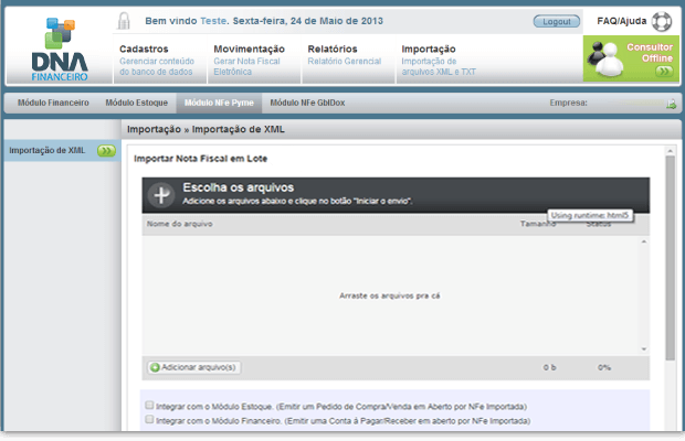 Importação de Nota Fiscal Eletrônica